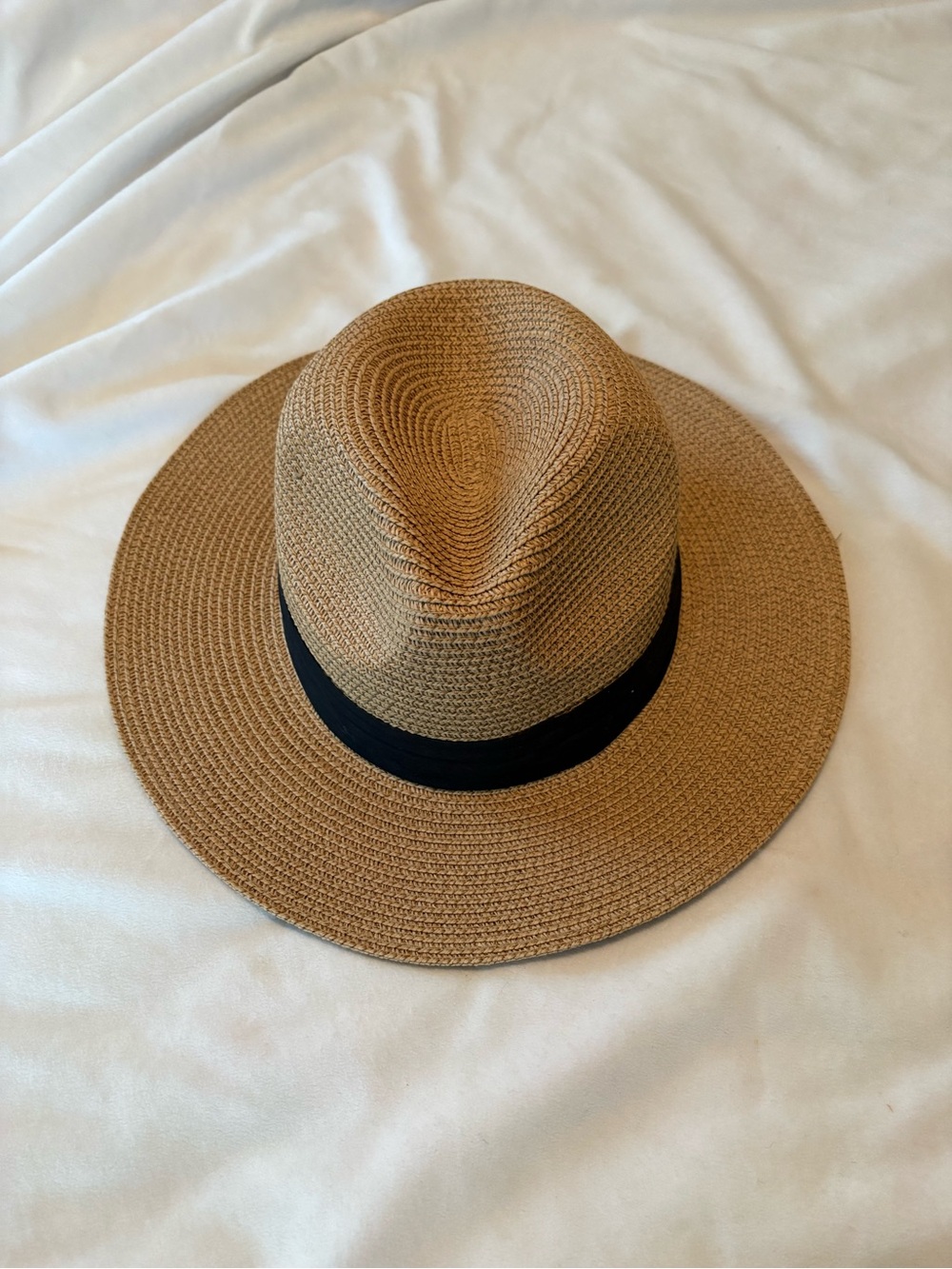 Women’s Straw Fedora Hat with Black Band - Tan